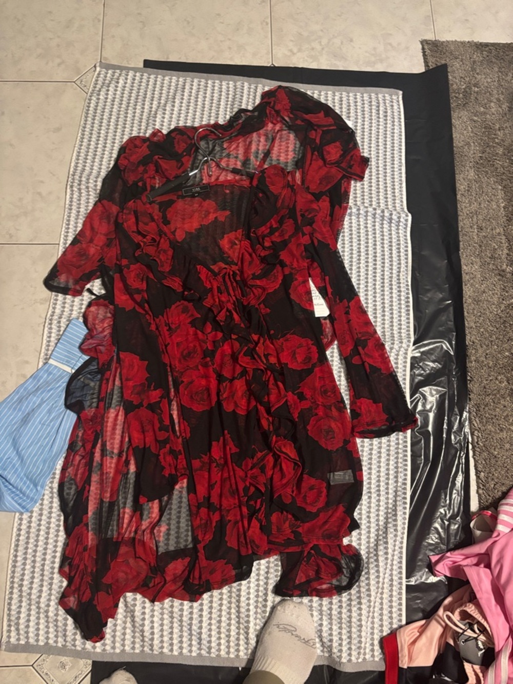 Vibe Black Sheer Blouse with Red Rose Print Bad Ass B---- that's gonna kill it - Picture 7 of 7